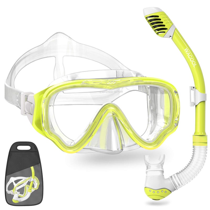 WACOOL Snorkeling Snorkel Diving Scuba Package Set Gear for Kids Youth Junior Anti-Fog Coated Glass with Silicon Mouth Piece Purge Valve and Anti-Splash (Yellow) - Image 1